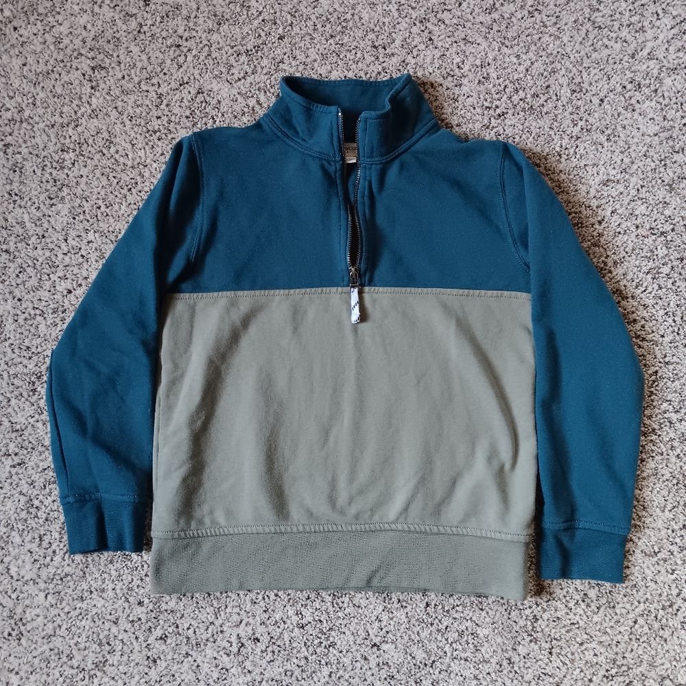 J Crew Crewcuts Kids Boys Quarter Zip Sweatshirt Blue Colorblock Large 10-11